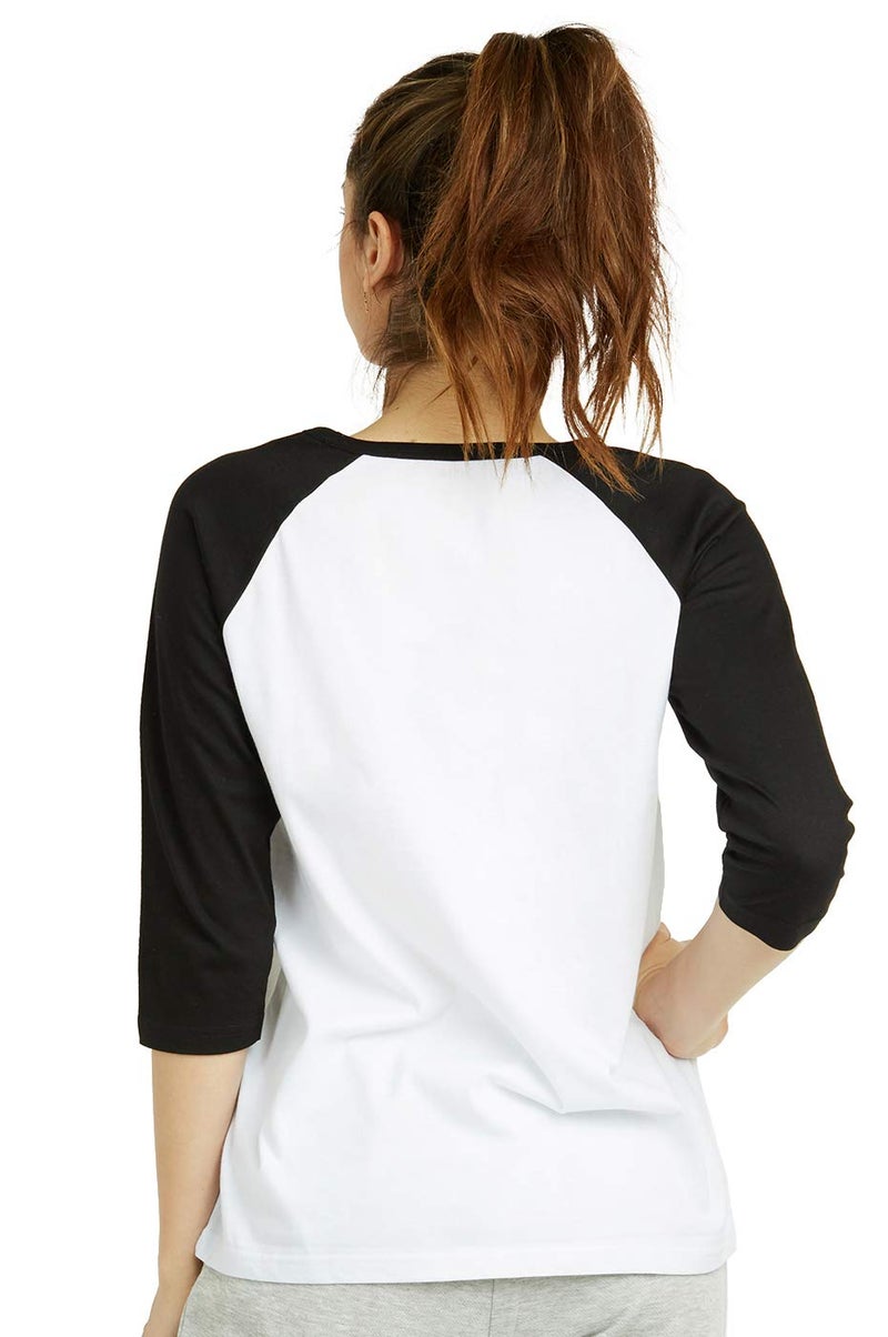Cottonbell Women's Baseball Quarter Sleeve Tee Shirt (L, White/Black) - Image 4